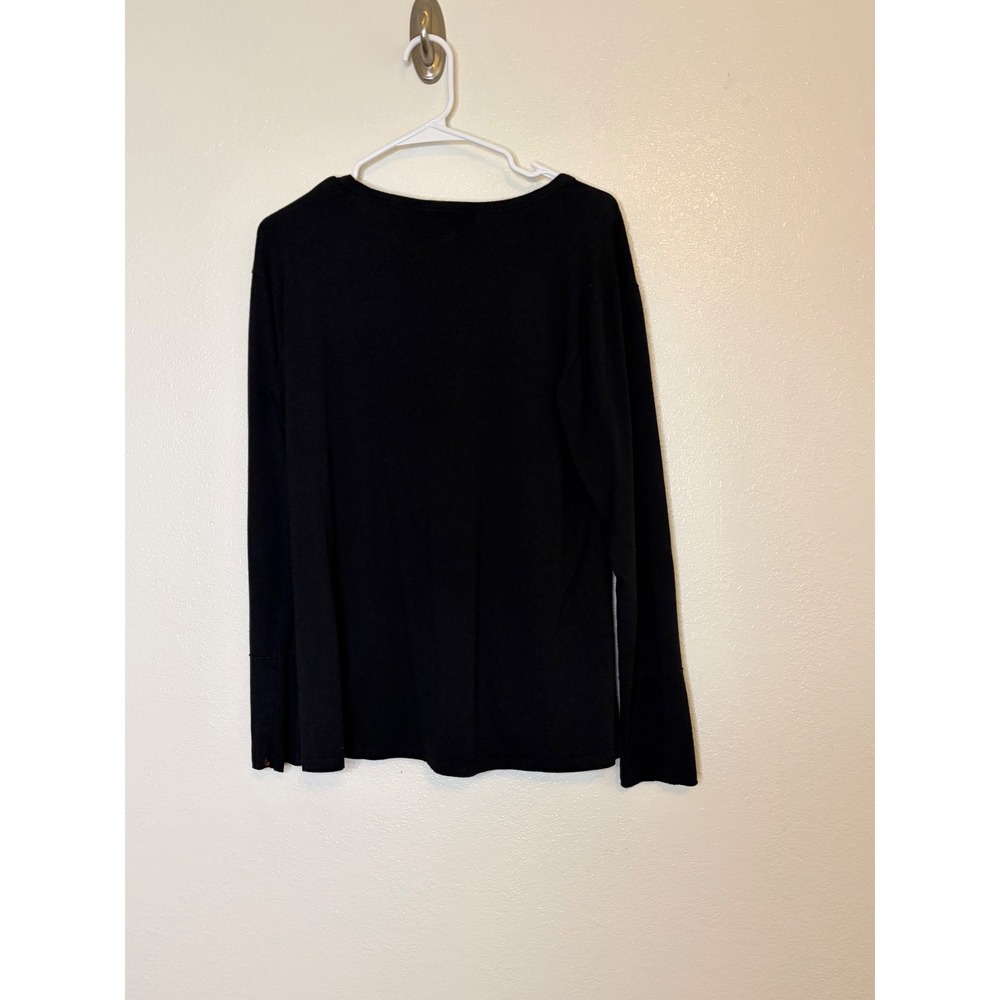 Johnny Was‎ Calme Black Bamboo Organic Cotton V-Neck Long Sleeve Top Small